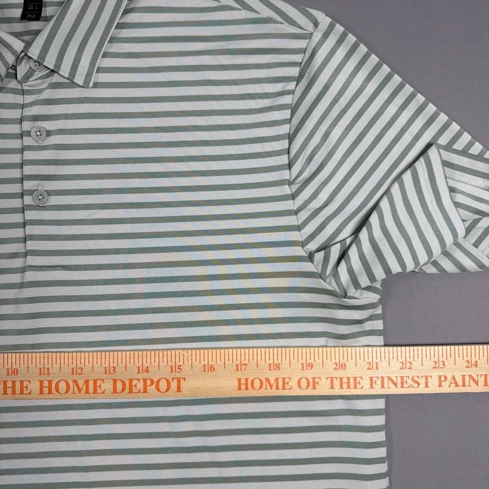 Adidas Golf Shirt‎ Mens Medium Light Green Striped Riverside Golf Course Polo